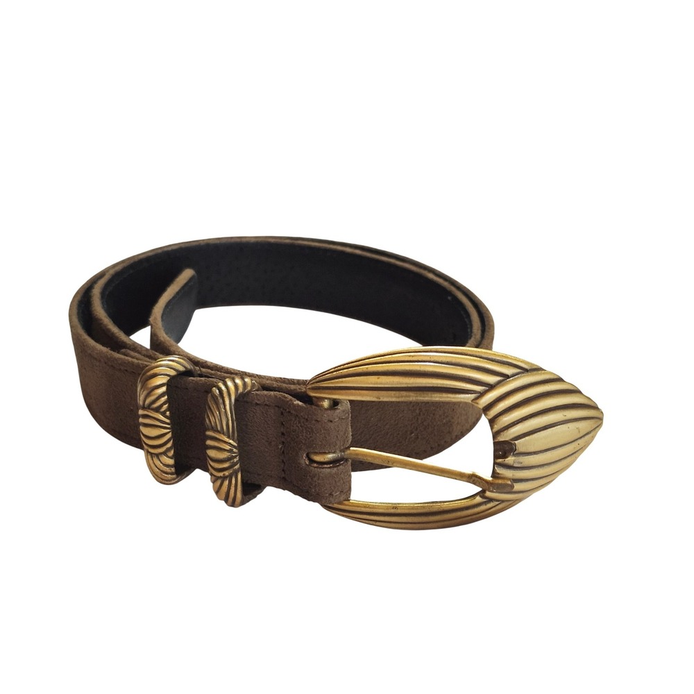 Carlisle Belt Womens Med Chocolate Brown Suede Karen Callan Ornate Brass Buckle